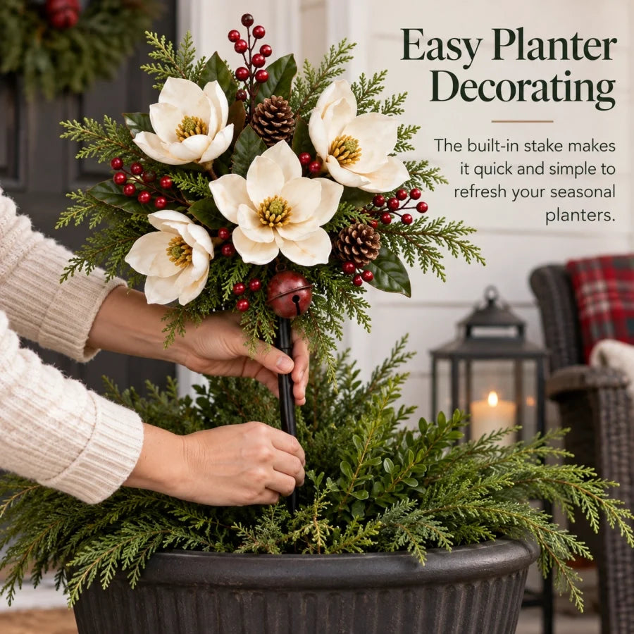 Vintage Magnolia Christmas Planter Pick