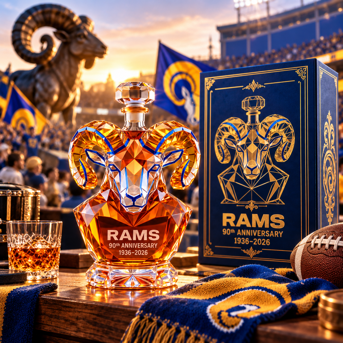 🏈 Los Angeles Rams 90th Anniversary 🏆 Sculpted Collector’s Decanter – Limited Edition