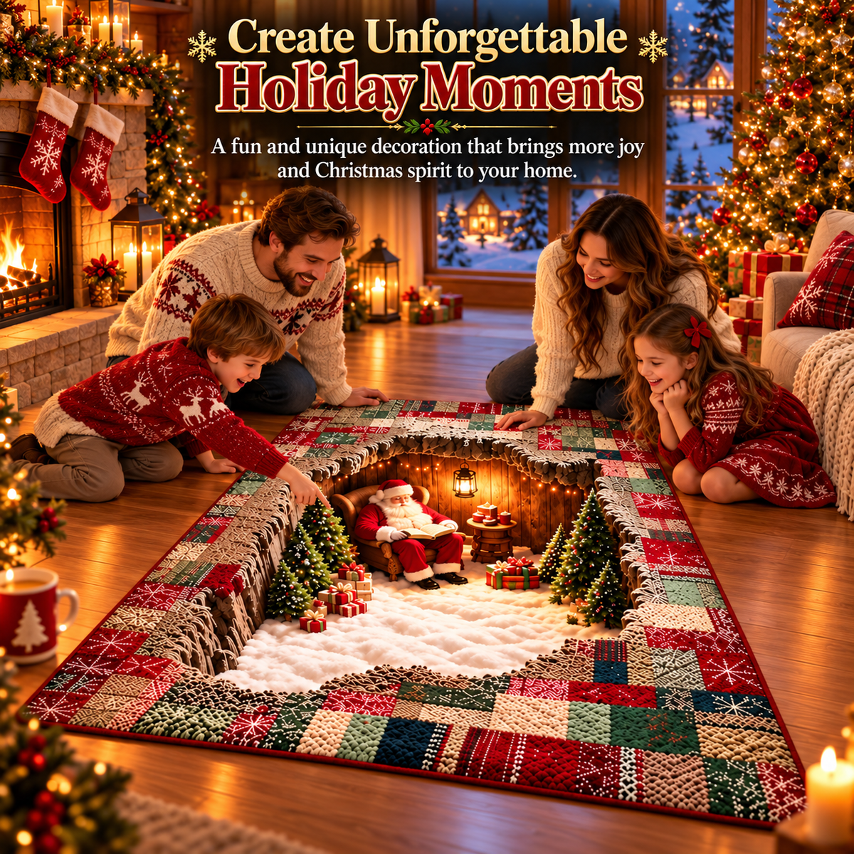 🎄🏡 Magical 3D Christmas Village Rug – A Hidden Winter Wonderland Beneath Your Feet! ❄️✨