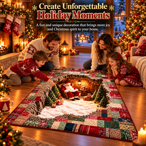 🎄🏡 Magical 3D Christmas Village Rug – A Hidden Winter Wonderland Beneath Your Feet! ❄️✨