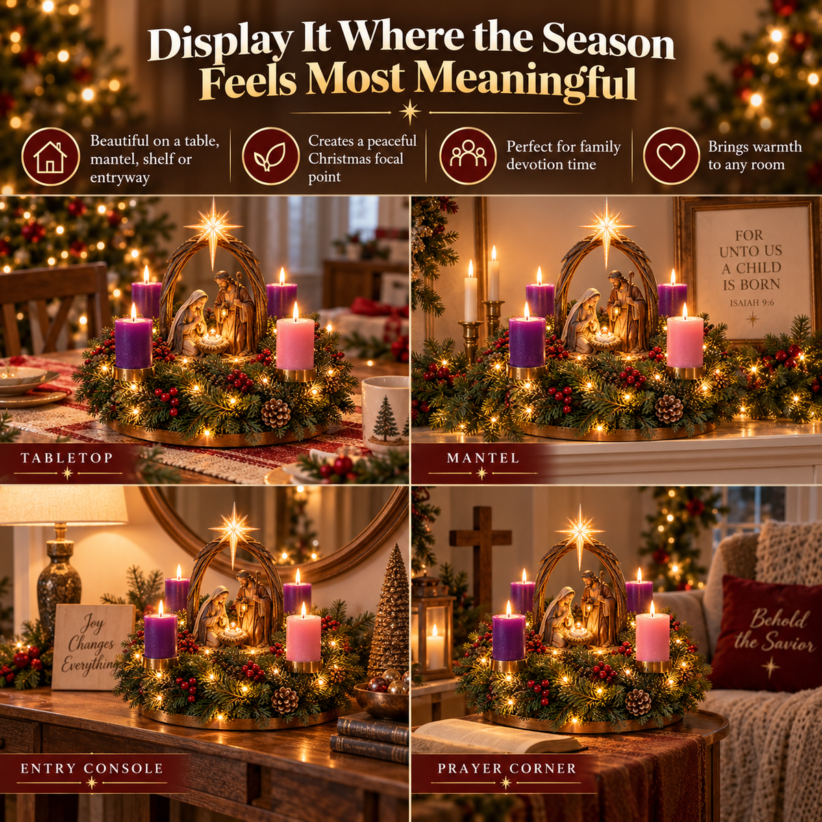 ✝️🕯️ Lighted Nativity Advent Wreath – A Sacred 4-Week Christmas Tradition