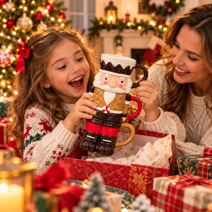🎄 3-Piece Stackable Nutcracker Christmas Mug Set – Festive Ceramic Coffee Cups & Holiday Gift 🎁