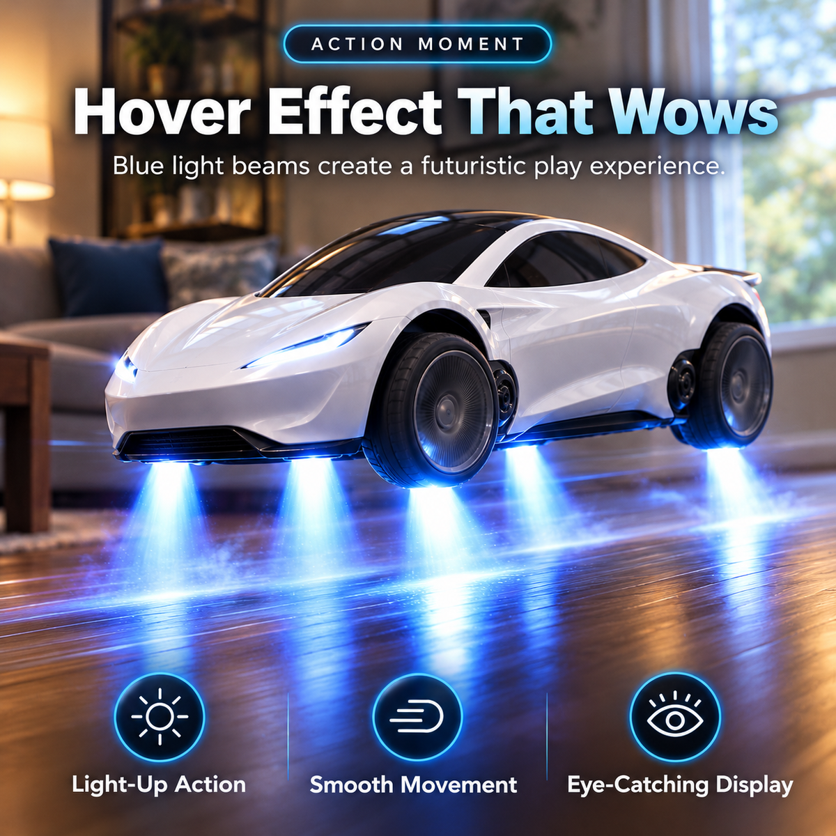 🚀 Futuristic Hover-Effect RC Roadster – Blue Light Action