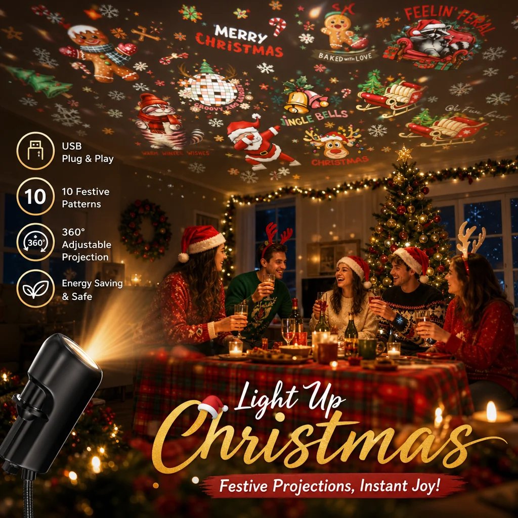 🔥HOT SALE 50% OFF🎄 Plug-&-Play HD Christmas Projector – 6 or 10 Festive Scenes
