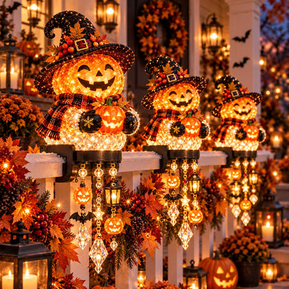 🔥🎃 Halloween Porch Magic Cascade Railing Lights – Pumpkin, Witch, Ghost & Black Cat🎃🎃
