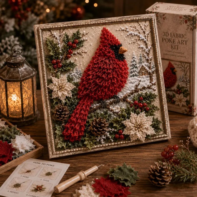 🎁 3D Christmas Fabric Poke Art Kit🎄 Handmade Fabric Poke Art Kit🎅 Vintage Holiday Handmade Decoration, DIY Christmas Craft Kit for Adults & Beginner