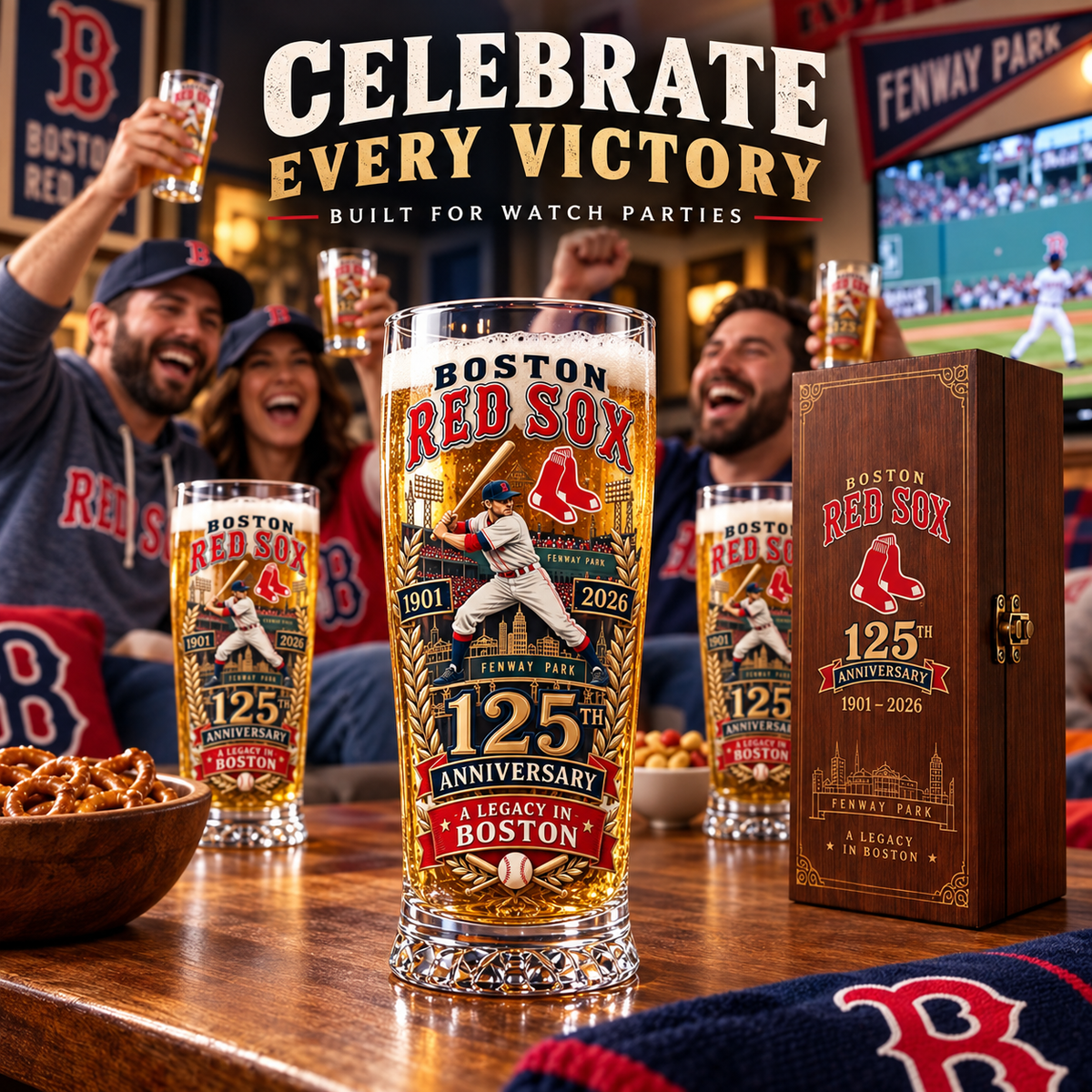 🏆125th Anniversary Baseball Heritage Commemorative Glass & Wooden Gift Box