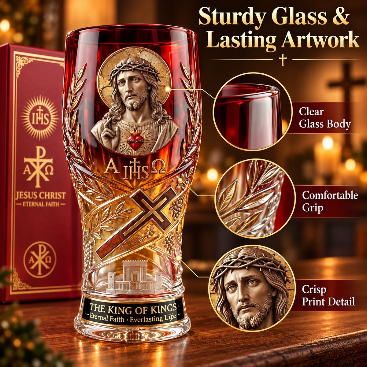 Jesus Christ King of Kings Pint Glass – 16 oz Christian Faith Drinkware & Inspirational Gift