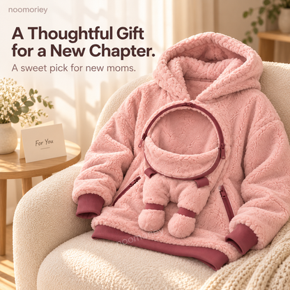 Mom & Baby Plush Hoodie – Cozy Pullover with Front Zip Panel
