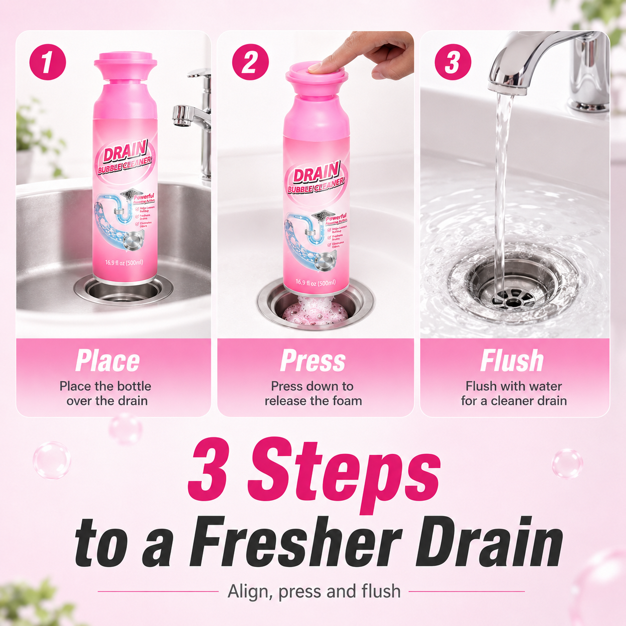 🫧 Foaming Pipe Cleaner & Drain Deodorizer – 360° Expanding Sink Foam ✨
