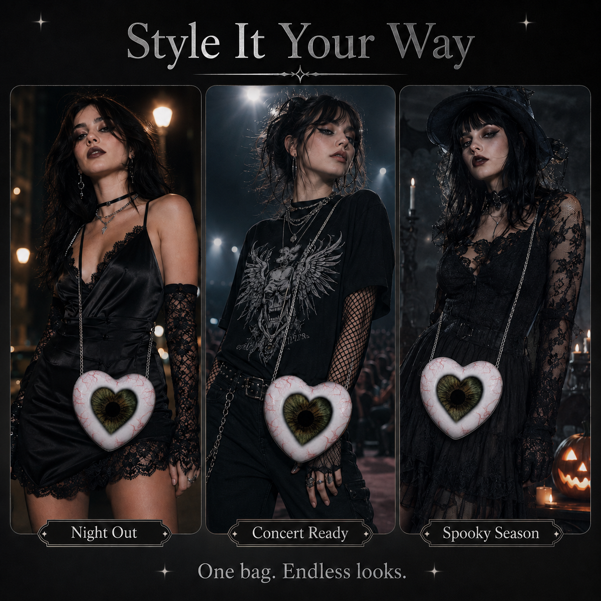 🖤Gothic Heart Eye Statement Crossbody Bag