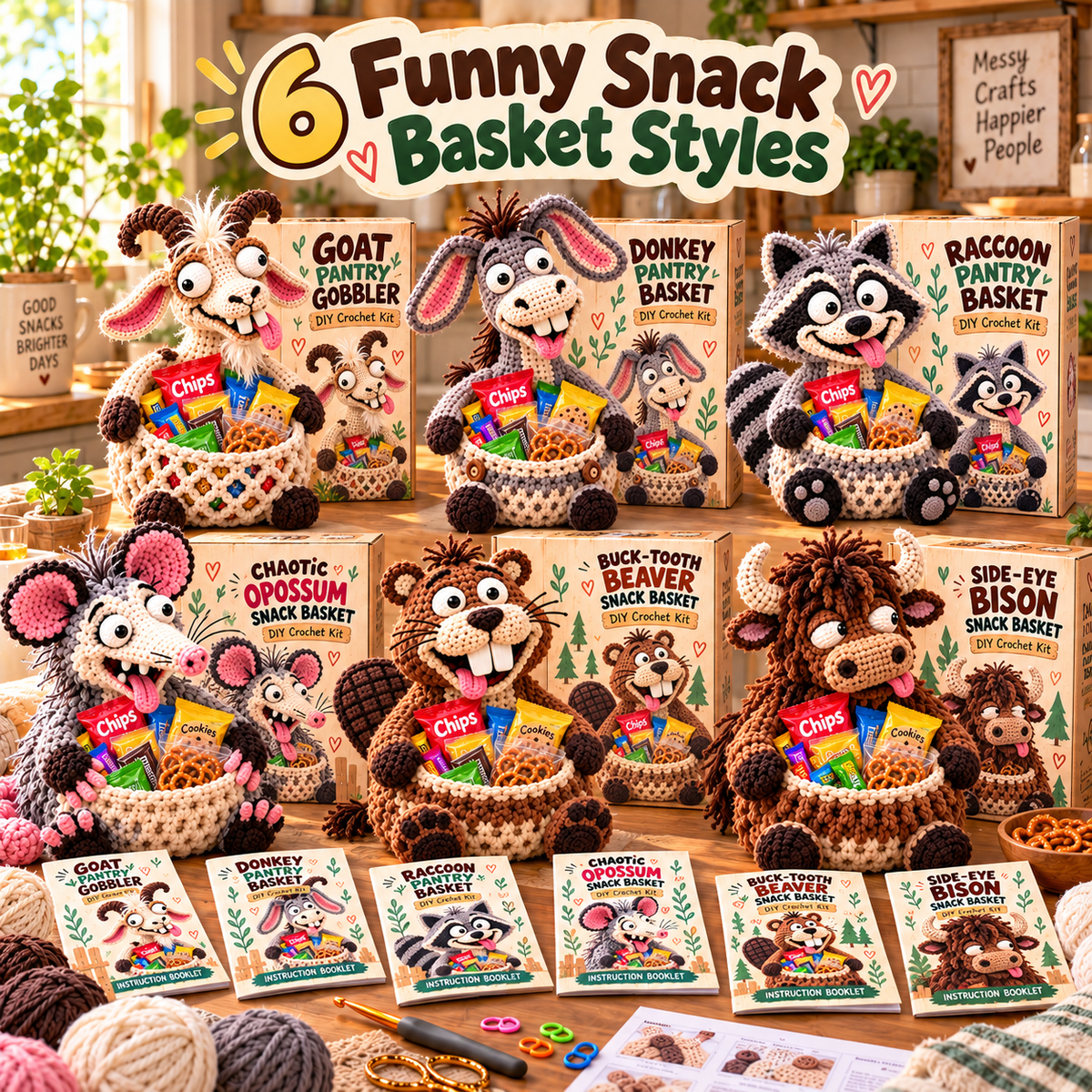 🔥Buy 3, Get 1 Free—Today Only 🔥🔥–😂 Snack Attack Squad™ – DIY Crochet Funny Animal Snack Basket Collection