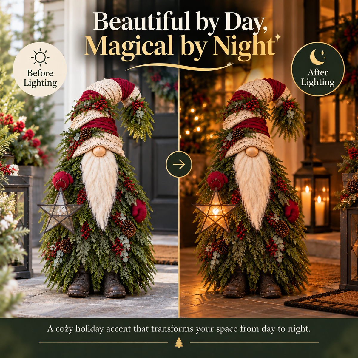 🎄 Evergreen Star Gnome™ Lighted Christmas Woodland Decor