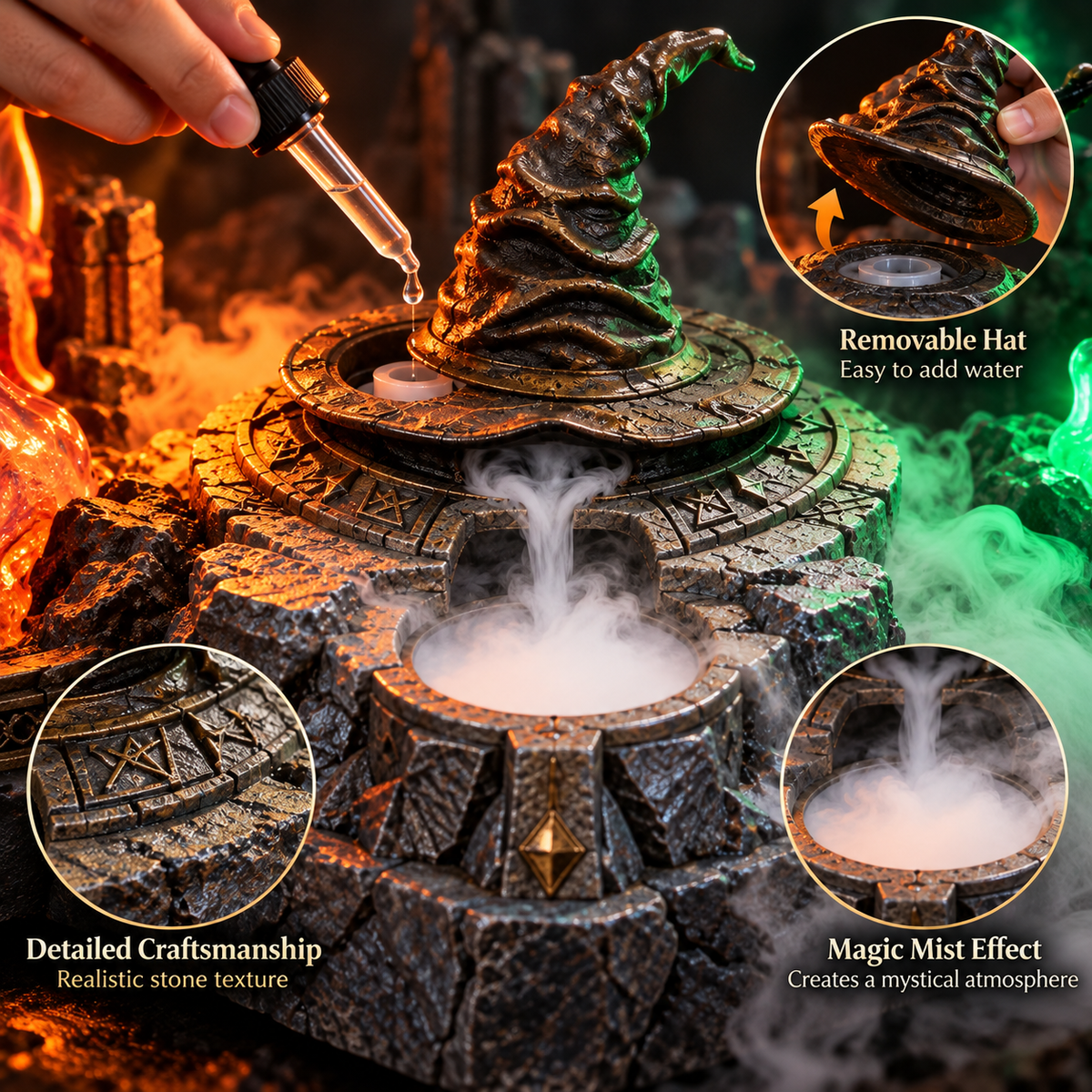 🪄🌫️ Fantasy Magic Duel Diffuser – Rising Mist, Dual-Color Glow & Resin Sculpture!!!