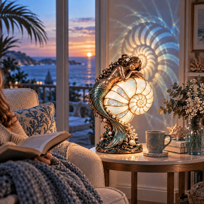 🧜‍♀️🌙 Moonlit Mermaid Nautilus Lamp™ | Ocean Projection Accent Light