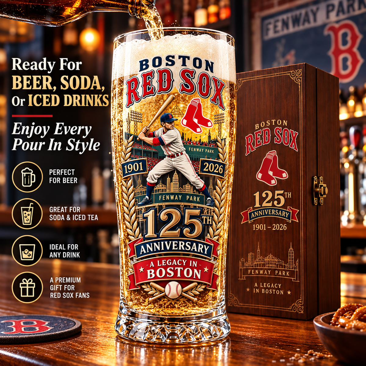 🏆125th Anniversary Baseball Heritage Commemorative Glass & Wooden Gift Box