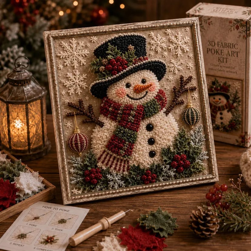🎁 3D Christmas Fabric Poke Art Kit🎄 Handmade Fabric Poke Art Kit🎅 Vintage Holiday Handmade Decoration, DIY Christmas Craft Kit for Adults & Beginner