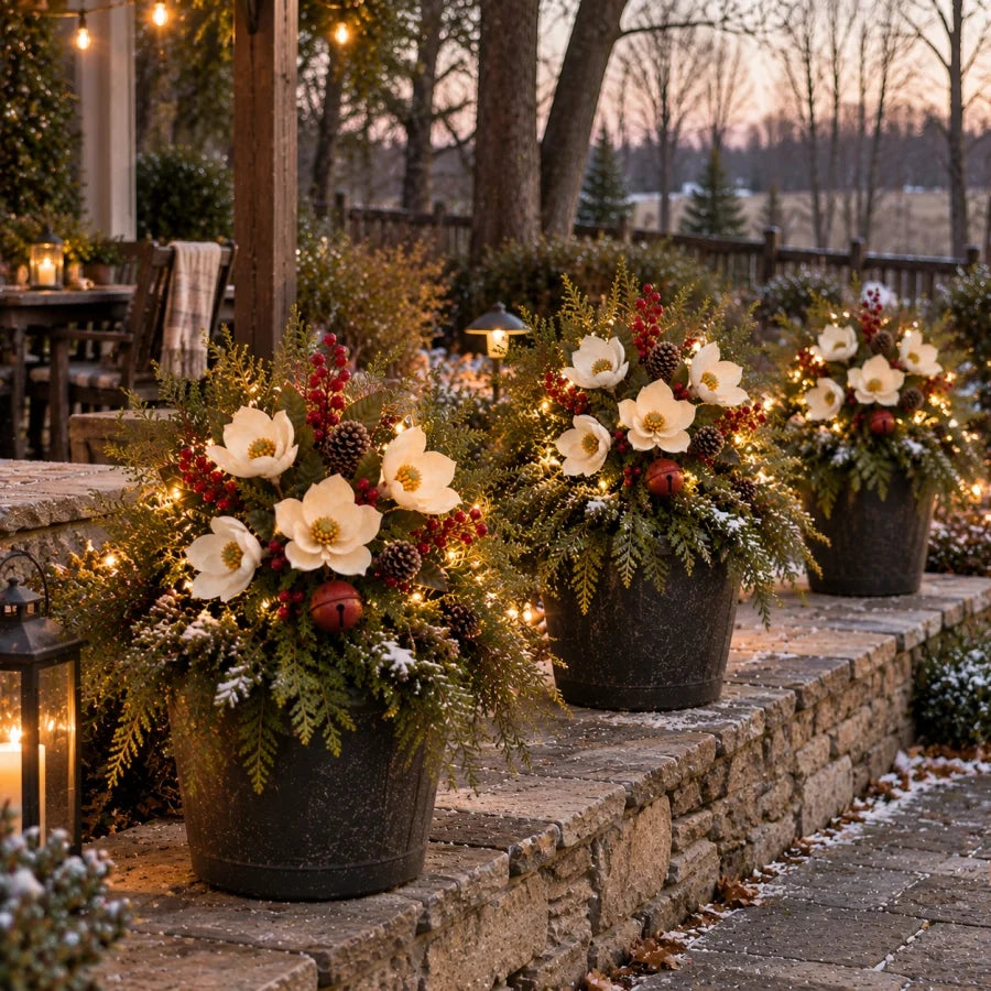 Vintage Magnolia Christmas Planter Pick