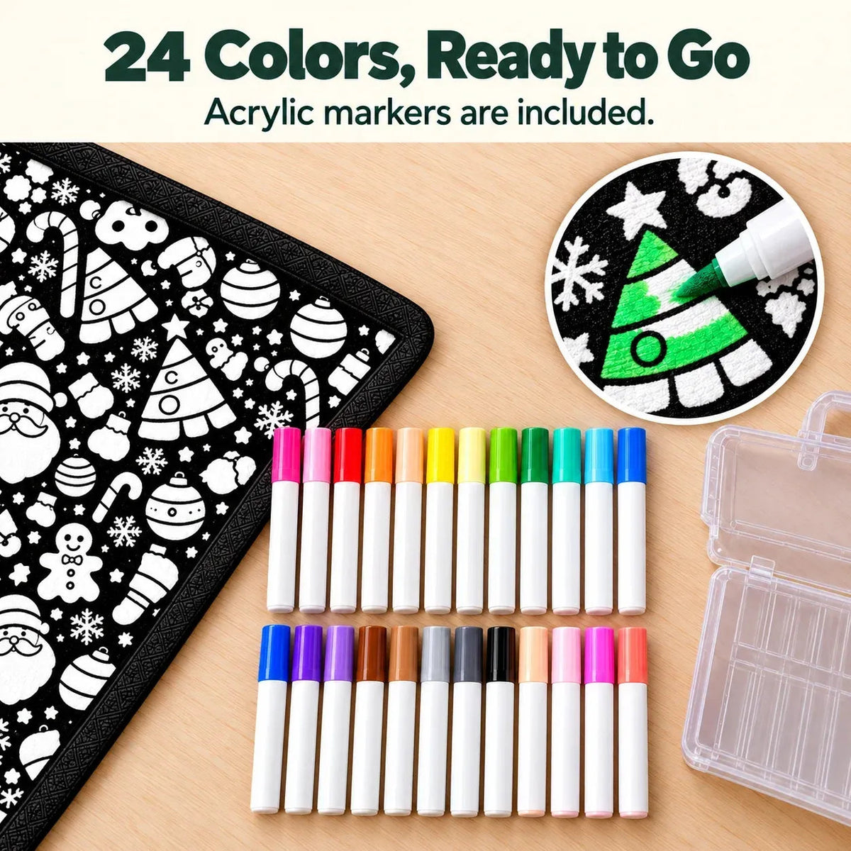 🎄 DIY Christmas Coloring Blanket Kit – Includes 24 Acrylic Markers!