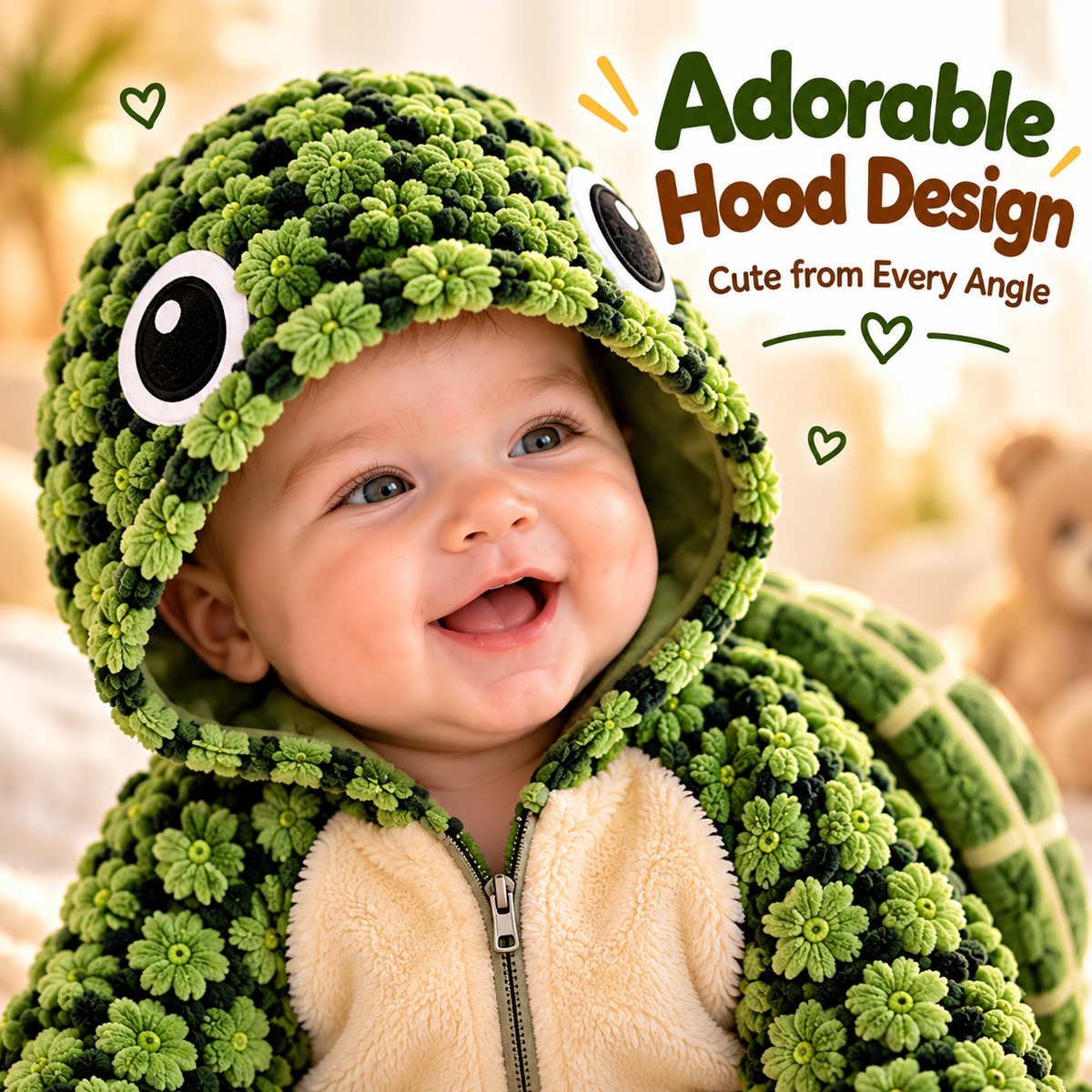 🐢 Little Turtle Plush 3D Shell Baby Onesie – Cute Hooded Cozy Romper