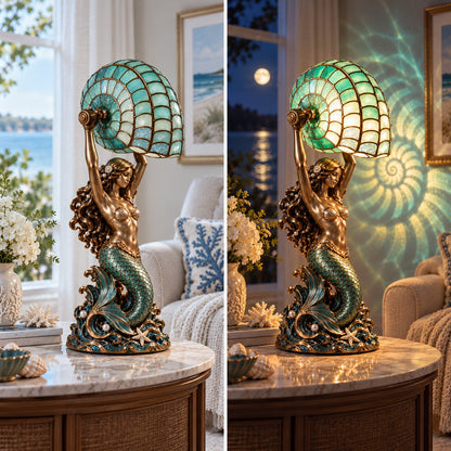 🧜‍♀️🌙 Moonlit Mermaid Nautilus Lamp™ | Ocean Projection Accent Light