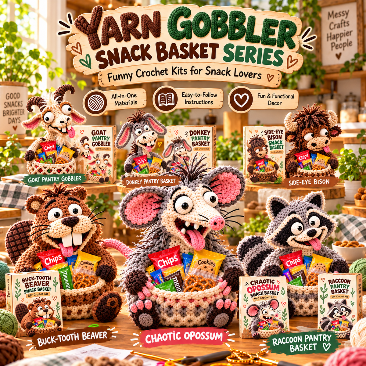 🔥Buy 3, Get 1 Free—Today Only 🔥🔥–😂 Snack Attack Squad™ – DIY Crochet Funny Animal Snack Basket Collection