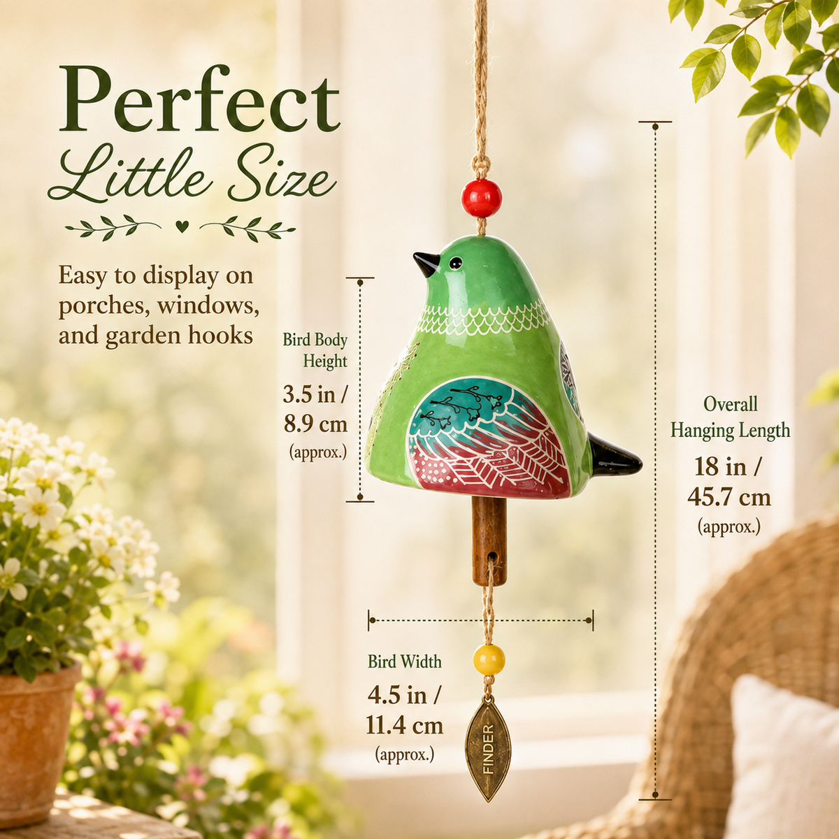 ✨ Hand-Painted Resin Bird Wind Chime, Colorful Folk Art Garden Hanging Decor