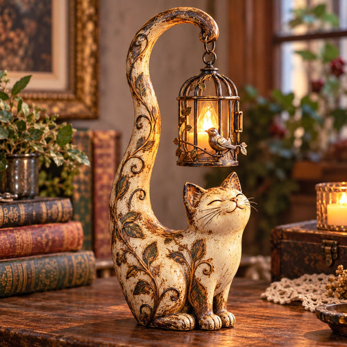 🐈‍⬛Vintage Cat Lantern Sculpture Lamp - A Little Guardian of Warmth, Memories & Cozy Corners✨🎁
