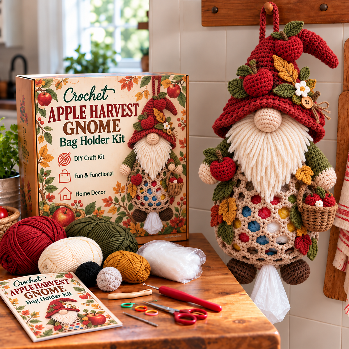 🔥 BUY 3 GET 1 FREE 🔥- 🧶 Gnome Kitchen Keepers | Crochet Bag Holder Collection 🌿