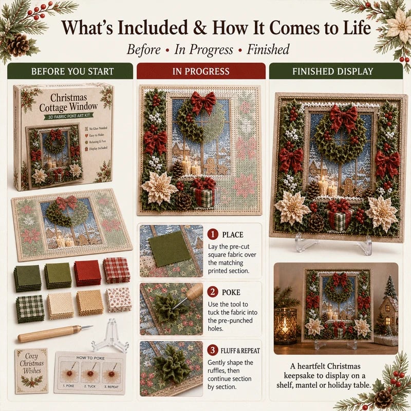 🎁 3D Christmas Fabric Poke Art Kit🎄 Handmade Fabric Poke Art Kit🎅 Vintage Holiday Handmade Decoration, DIY Christmas Craft Kit for Adults & Beginner