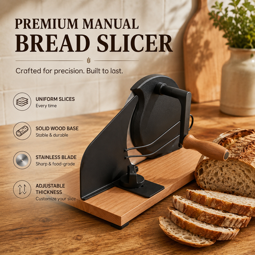 🍞 Adjustable Manual Bread Slicer – Hand Crank Cutter for Sourdough & Homemade Bread