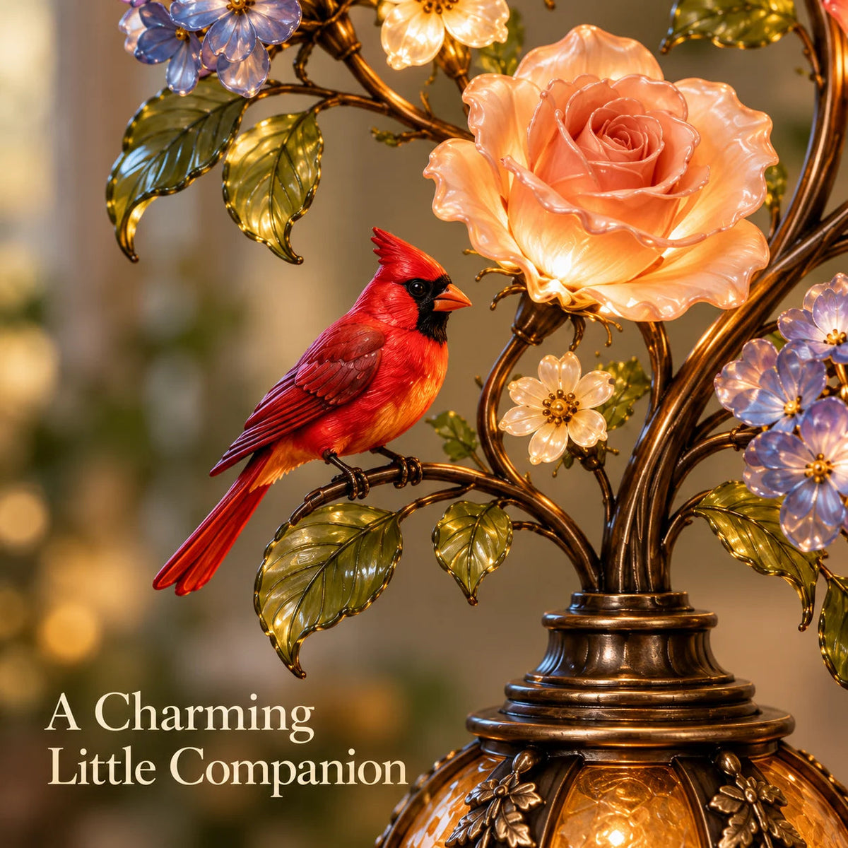 🌹✨ Eternal Bloom – Vintage Rose & Cardinal Table Lamp