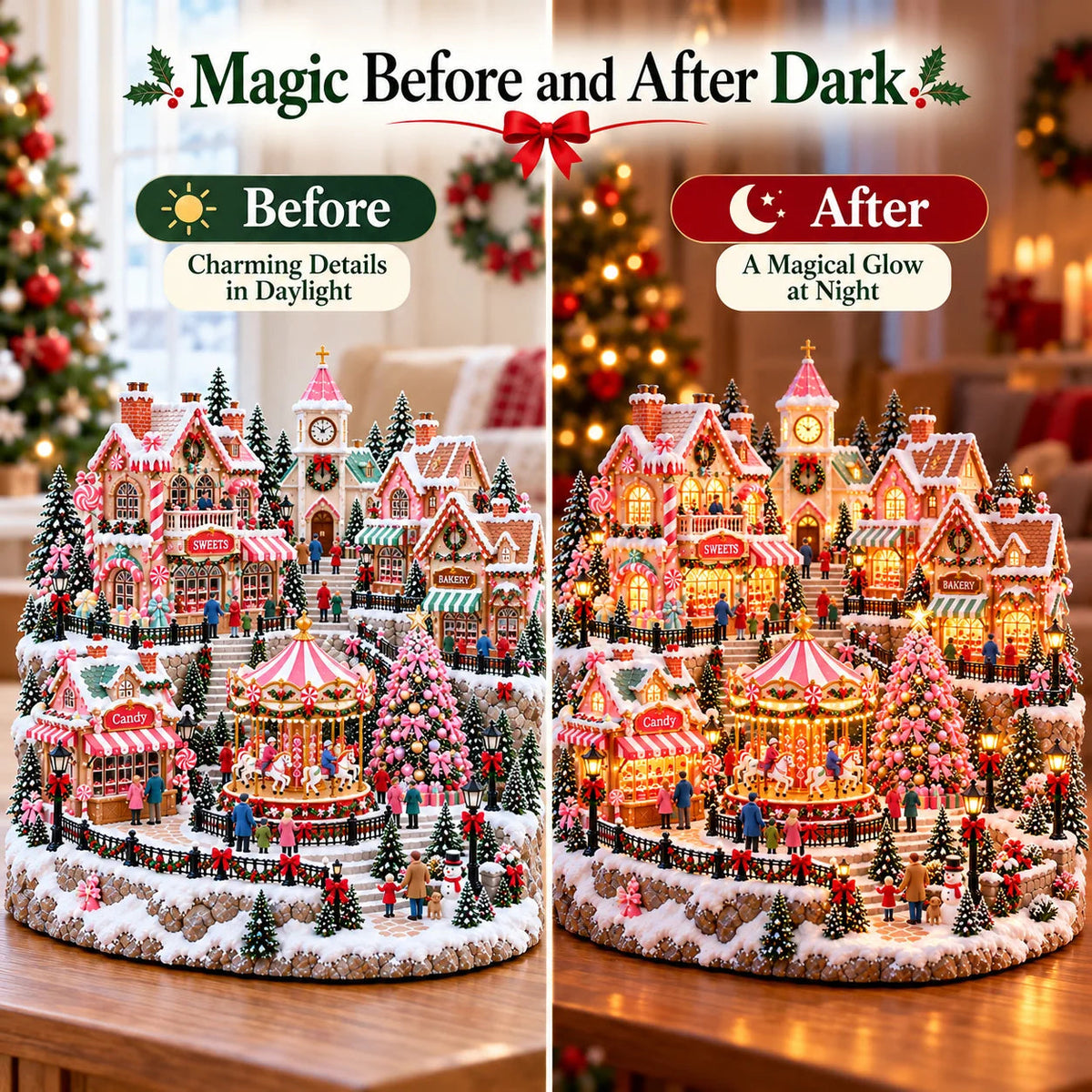 ✨ HOT SALE 49% OFF✨🎄'Candy-Bright' Christmas Market | Illuminated Miniature Christmas Town ✨
