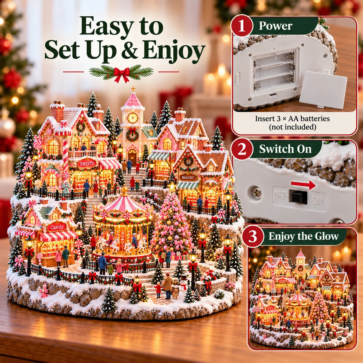 ✨ HOT SALE 49% OFF✨🎄'Candy-Bright' Christmas Market | Illuminated Miniature Christmas Town ✨