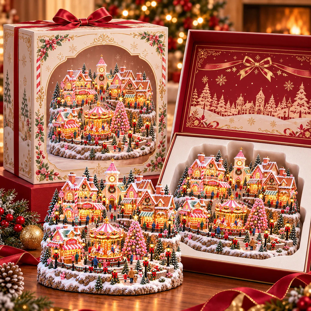 ✨ HOT SALE 49% OFF✨🎄'Candy-Bright' Christmas Market | Illuminated Miniature Christmas Town ✨