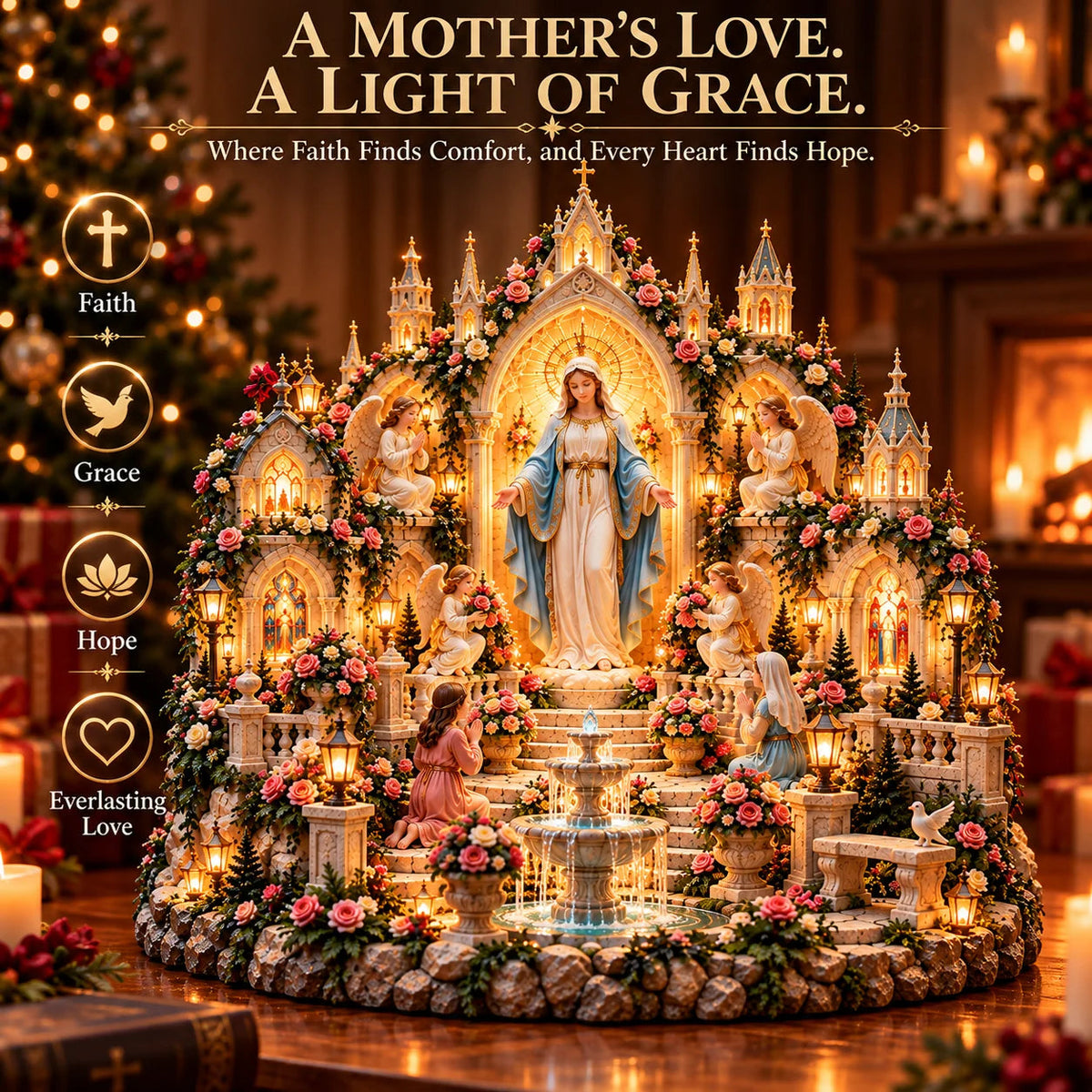 🌹 A Mother's Love, A Light of Grace ✨ Virgin Mary LED Sanctuary – Faith, Hope & Everlasting Love