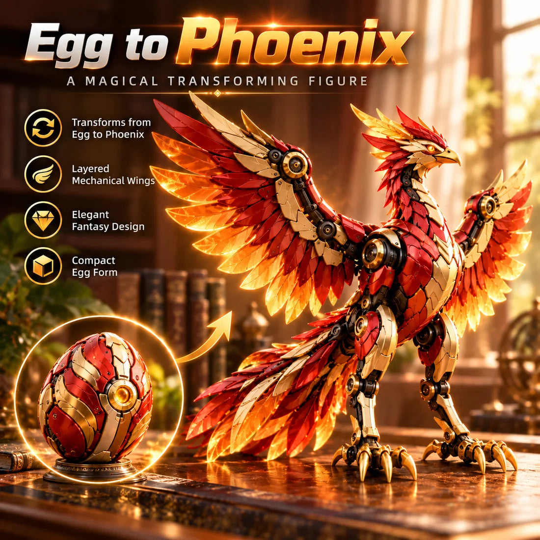 🔥LAST DAY 50%🐉 Mechanical Dragon Egg – Black & Crimson Dragon with Folding Wings & Armored Details