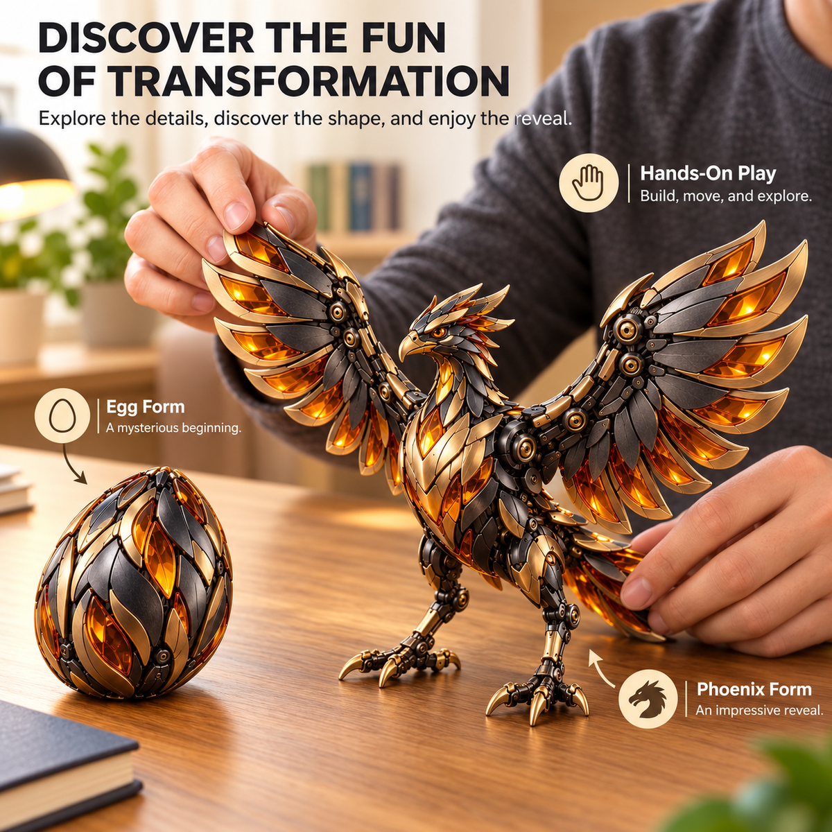🔥🥚 Phoenixmorph – Egg To Phoenix Transforming Mechanical Figure