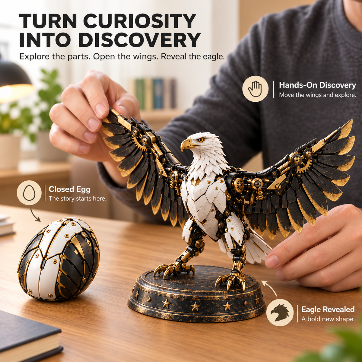 🦅 Egg To Bald Eagle – 2-in-1 Transforming Mechanical Figure
