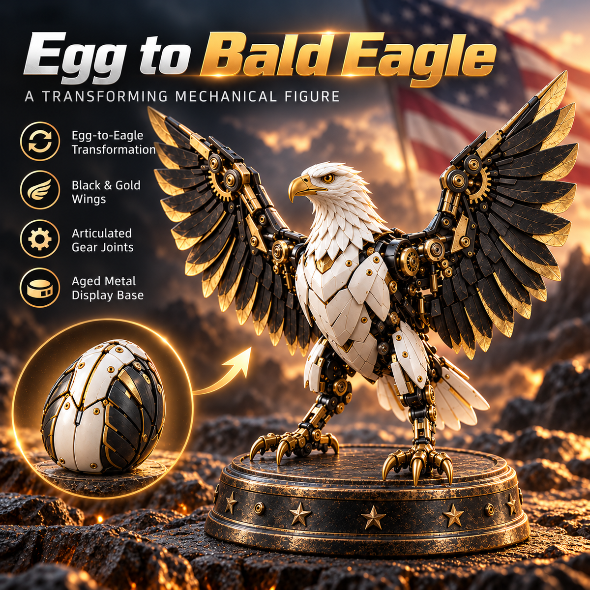 🥚🦅 Egg To Bald Eagle – 2-in-1 Transforming Mechanical Figure