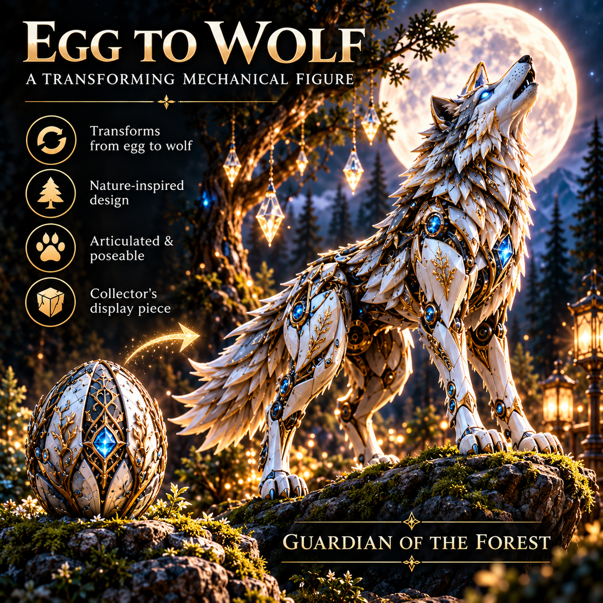 🥚🐺 2-in-1 Transforming Mechanical Wolf Egg – Forest Guardian Figure