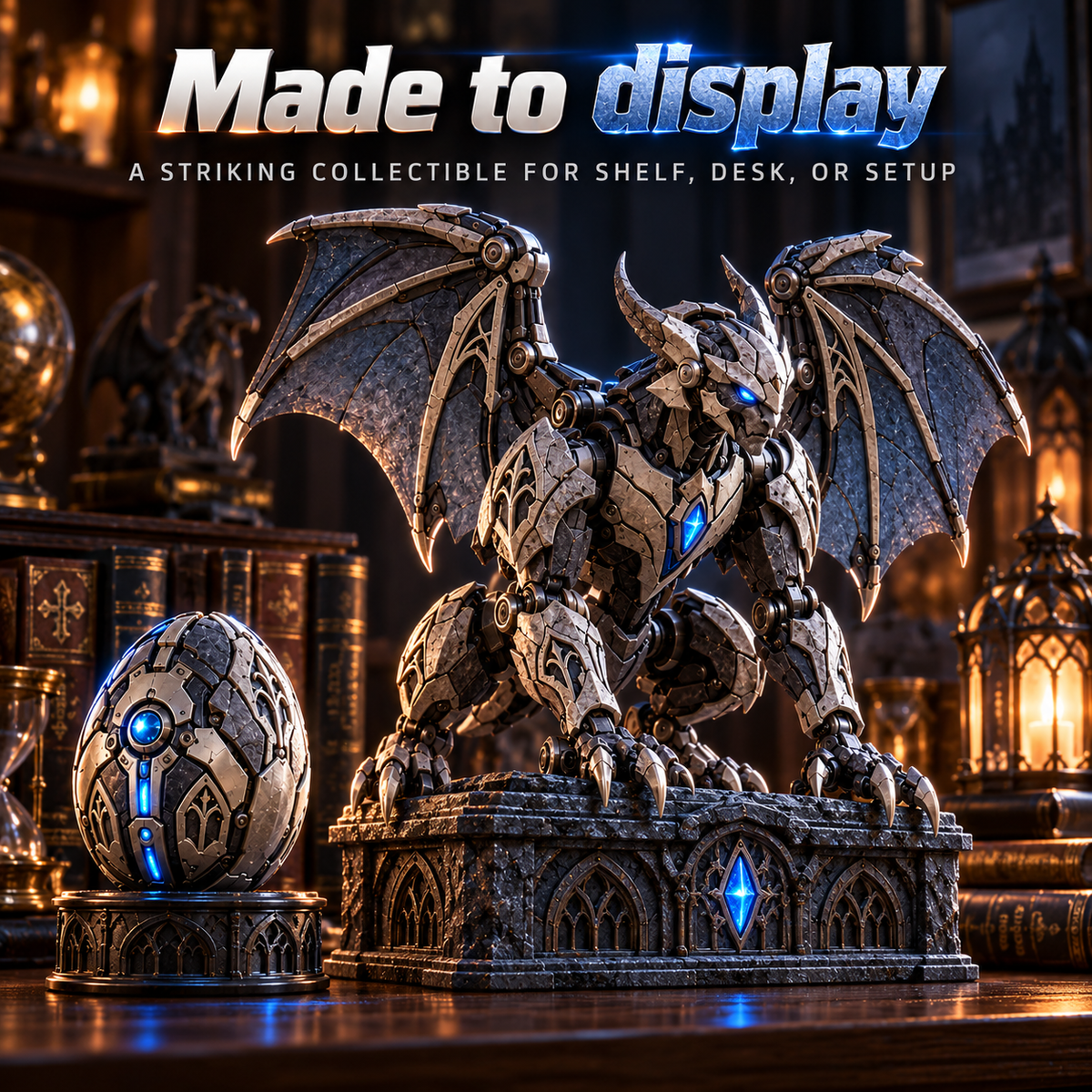 🥚⚙️ MechaGenesis Gothic Guardian Egg – Transforming Mechanical Gargoyle with Gothic Wings & Icy Blue Core 🦇💎