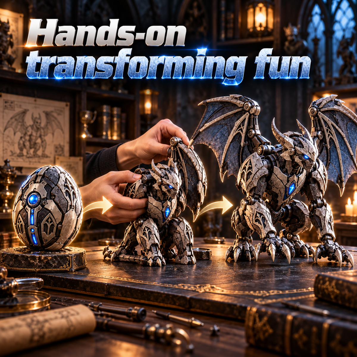 🥚⚙️ MechaGenesis Gothic Guardian Egg – Transforming Mechanical Gargoyle with Gothic Wings & Icy Blue Core 🦇💎