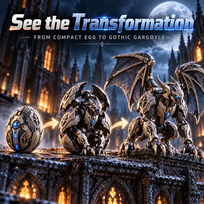 🥚⚙️ MechaGenesis Gothic Guardian Egg – Transforming Mechanical Gargoyle with Gothic Wings & Icy Blue Core 🦇💎