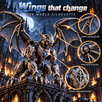 🥚⚙️ MechaGenesis Gothic Guardian Egg – Transforming Mechanical Gargoyle with Gothic Wings & Icy Blue Core 🦇💎