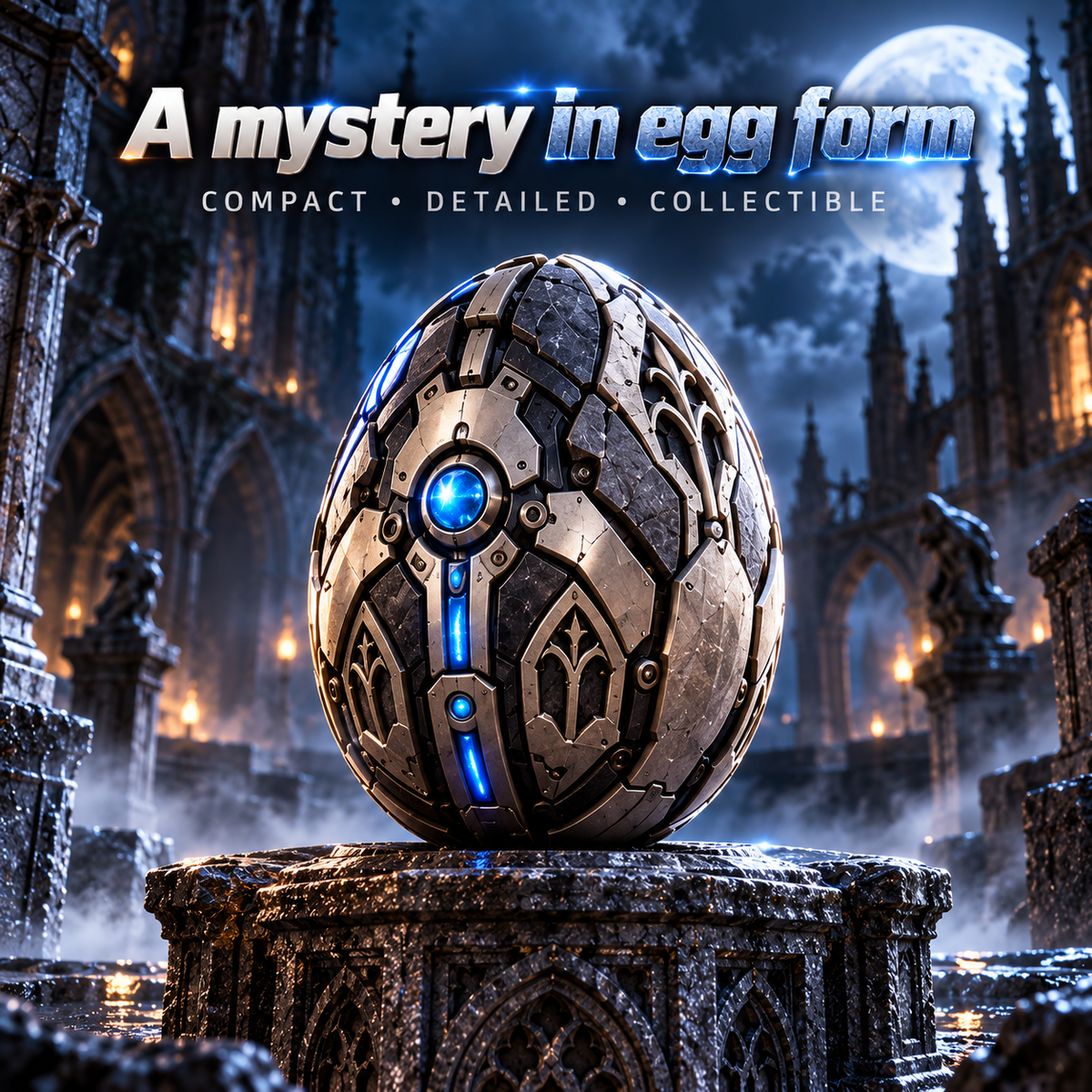 🥚⚙️ MechaGenesis Gothic Guardian Egg – Transforming Mechanical Gargoyle with Gothic Wings & Icy Blue Core 🦇💎