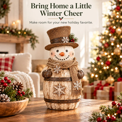 ☃️🎄 Frosted Barrel Snowman™ | Vintage Christmas Figurine