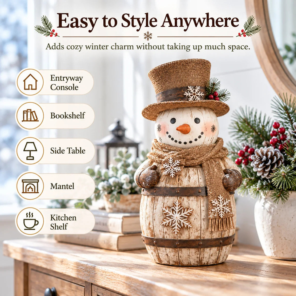 ☃️🎄 Frosted Barrel Snowman™ | Vintage Christmas Figurine