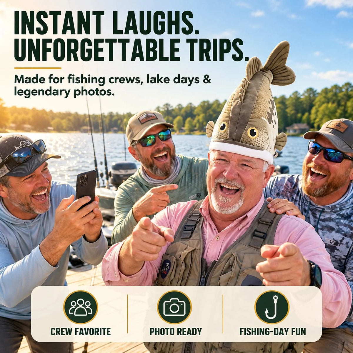 🔥LAST DAY 50%🐟 Funny 3D Fish Hat — Funny Fishing Gift for Anglers, Lake Days & Parties