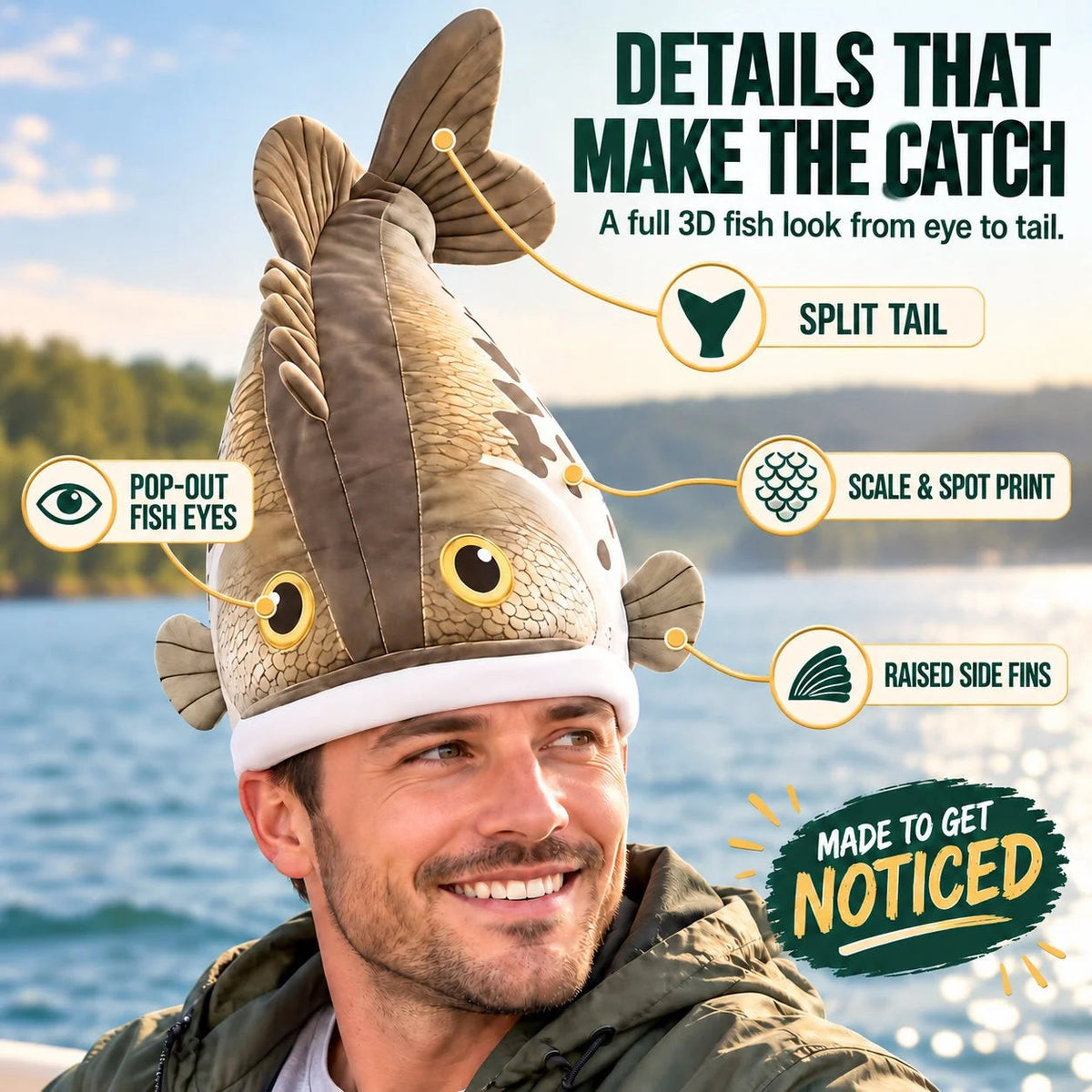 🔥LAST DAY 50%🐟 Funny 3D Fish Hat — Funny Fishing Gift for Anglers, Lake Days & Parties